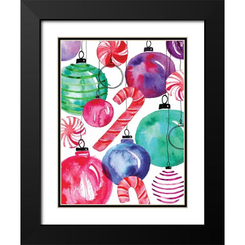 Candy Cane Ornaments Black Modern Wood Framed Art Print with Double Matting by Berrenson, Sara
