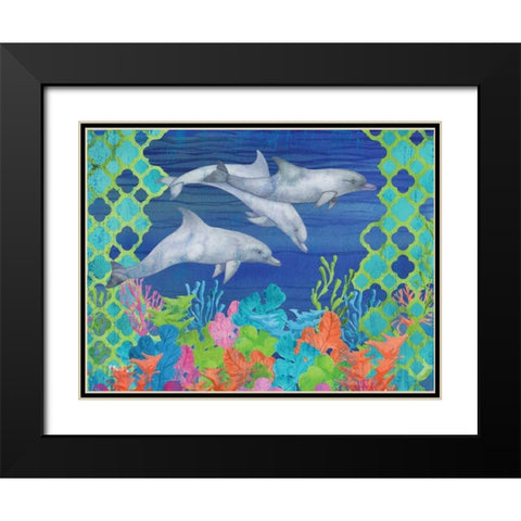 Geo Ocean Dolphins Black Modern Wood Framed Art Print with Double Matting by Brent, Paul