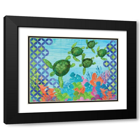 Geo Ocean Turtles Black Modern Wood Framed Art Print with Double Matting by Brent, Paul