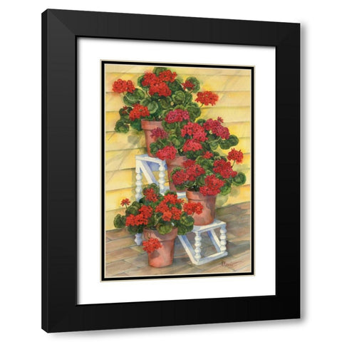 Spindle Shelf Geraniums Black Modern Wood Framed Art Print with Double Matting by Brent, Paul