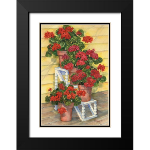 Spindle Shelf Geraniums Black Modern Wood Framed Art Print with Double Matting by Brent, Paul