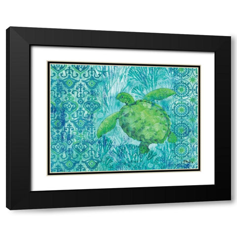 Turtle Batik Black Modern Wood Framed Art Print with Double Matting by Brent, Paul