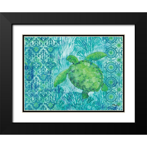 Turtle Batik Black Modern Wood Framed Art Print with Double Matting by Brent, Paul