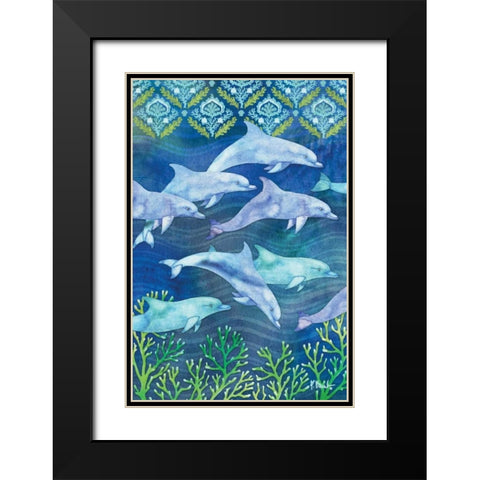Dolphin Escape II Black Modern Wood Framed Art Print with Double Matting by Brent, Paul