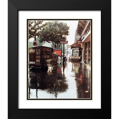 Sidewalk in Rain Black Modern Wood Framed Art Print with Double Matting by Cieslikowski, Zeny