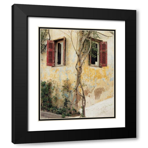 Two Windows Red Shutters Black Modern Wood Framed Art Print with Double Matting by Cieslikowski, Zeny