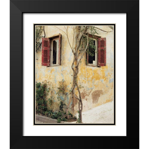 Two Windows Red Shutters Black Modern Wood Framed Art Print with Double Matting by Cieslikowski, Zeny