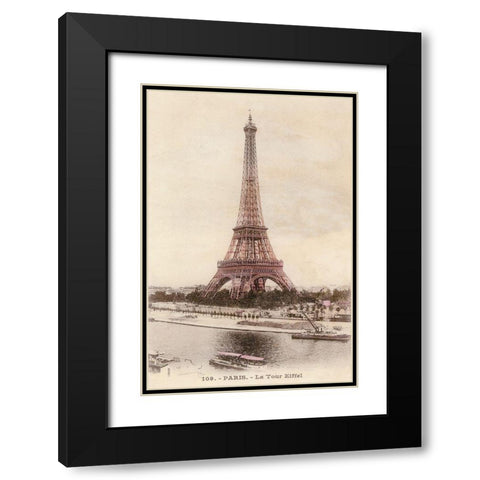 Vintage Eiffel Tower Black Modern Wood Framed Art Print with Double Matting by Devereux, Sophie