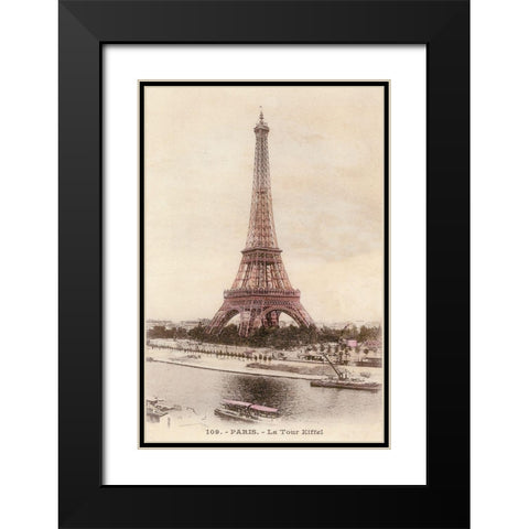 Vintage Eiffel Tower Black Modern Wood Framed Art Print with Double Matting by Devereux, Sophie