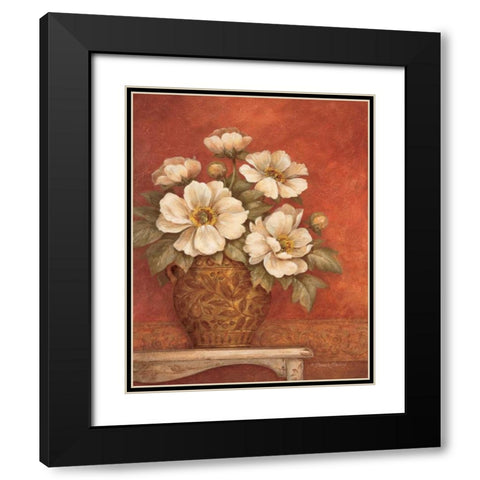 Villa Flora Peonies Black Modern Wood Framed Art Print with Double Matting by Gladding, Pamela