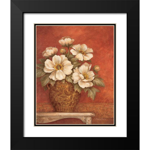 Villa Flora Peonies Black Modern Wood Framed Art Print with Double Matting by Gladding, Pamela