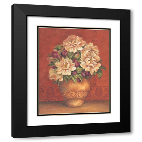 Tuscan Peonies Black Modern Wood Framed Art Print with Double Matting by Gladding, Pamela