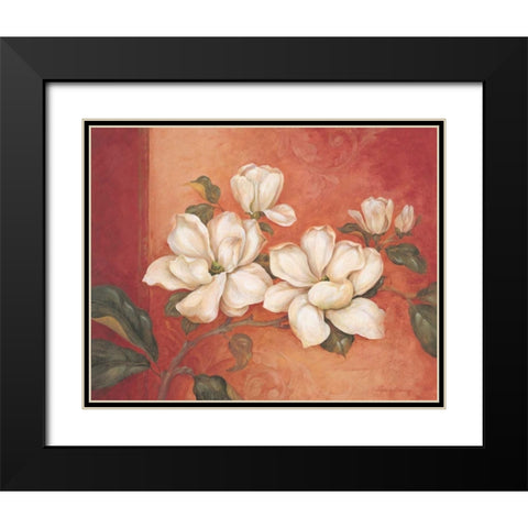 Magnolias Black Modern Wood Framed Art Print with Double Matting by Gladding, Pamela