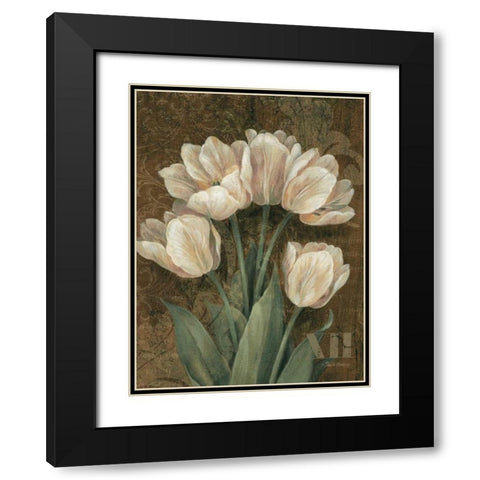 Petit Jardin Tulips Black Modern Wood Framed Art Print with Double Matting by Gladding, Pamela