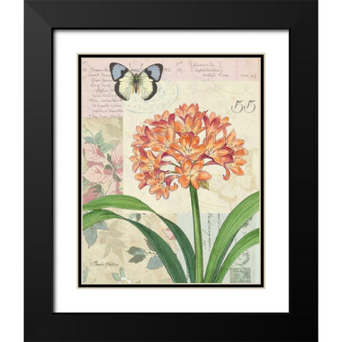 Clivia Floral Collage Black Modern Wood Framed Art Print with Double Matting by Gladding, Pamela