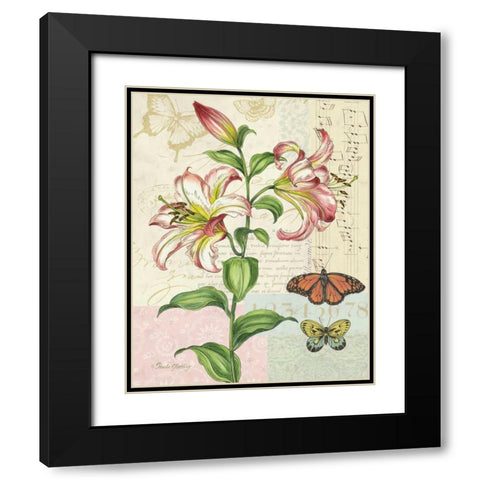 Oripet Lily Collage Black Modern Wood Framed Art Print with Double Matting by Gladding, Pamela