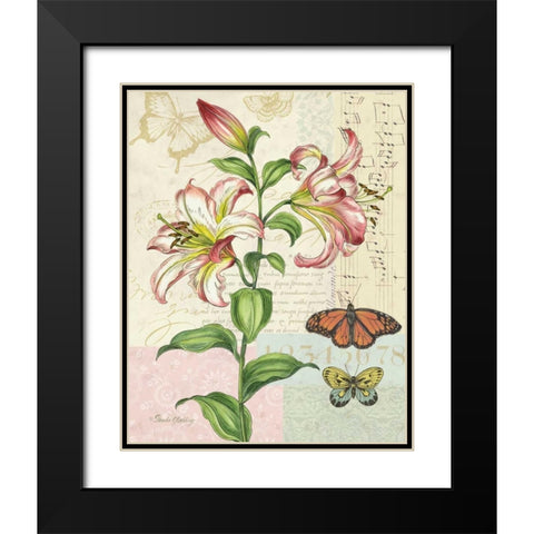 Oripet Lily Collage Black Modern Wood Framed Art Print with Double Matting by Gladding, Pamela
