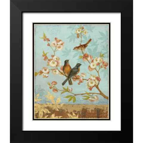 Robins and Blooms Black Modern Wood Framed Art Print with Double Matting by Gladding, Pamela