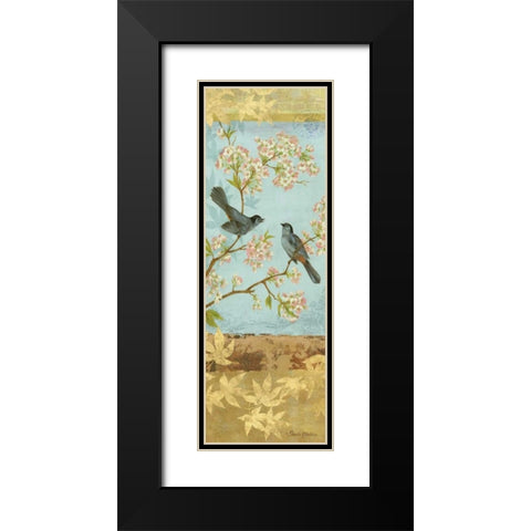 Catbirds and Blooms Panel Black Modern Wood Framed Art Print with Double Matting by Gladding, Pamela