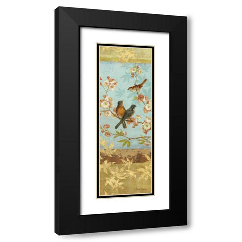 Robins and Blooms Panel Black Modern Wood Framed Art Print with Double Matting by Gladding, Pamela