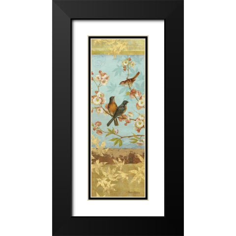 Robins and Blooms Panel Black Modern Wood Framed Art Print with Double Matting by Gladding, Pamela