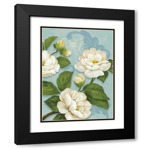 Camellias Black Modern Wood Framed Art Print with Double Matting by Gladding, Pamela