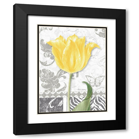 Damask Gray Tulips I Black Modern Wood Framed Art Print with Double Matting by Gladding, Pamela