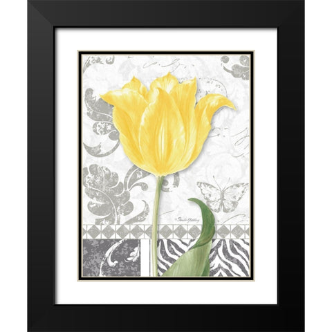 Damask Gray Tulips I Black Modern Wood Framed Art Print with Double Matting by Gladding, Pamela