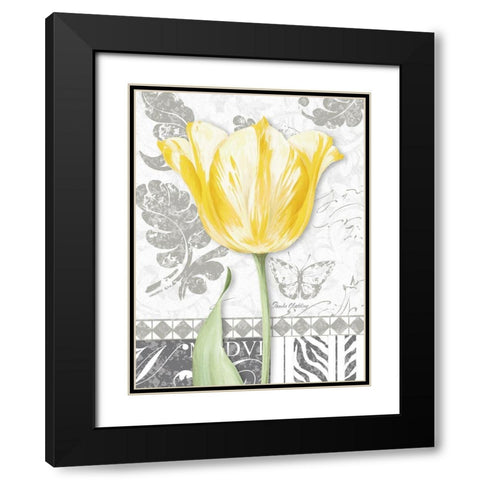 Damask Gray Tulips II Black Modern Wood Framed Art Print with Double Matting by Gladding, Pamela