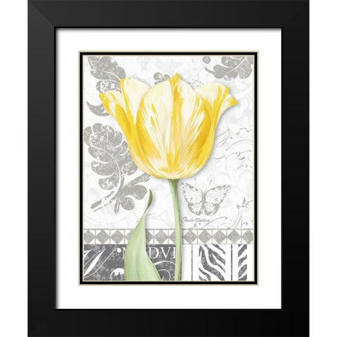 Damask Gray Tulips II Black Modern Wood Framed Art Print with Double Matting by Gladding, Pamela