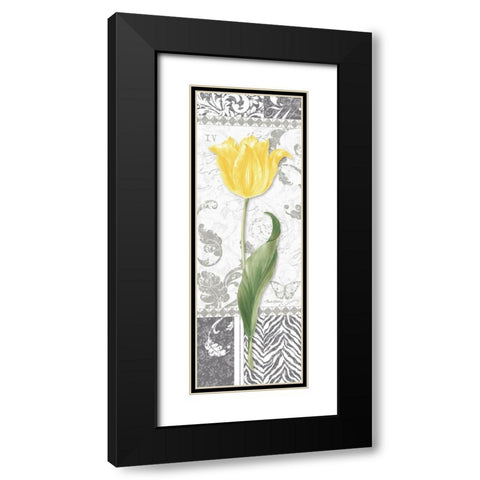 Damask Gray Tulip Panel I Black Modern Wood Framed Art Print with Double Matting by Gladding, Pamela