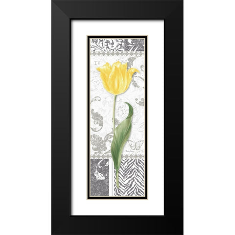 Damask Gray Tulip Panel I Black Modern Wood Framed Art Print with Double Matting by Gladding, Pamela