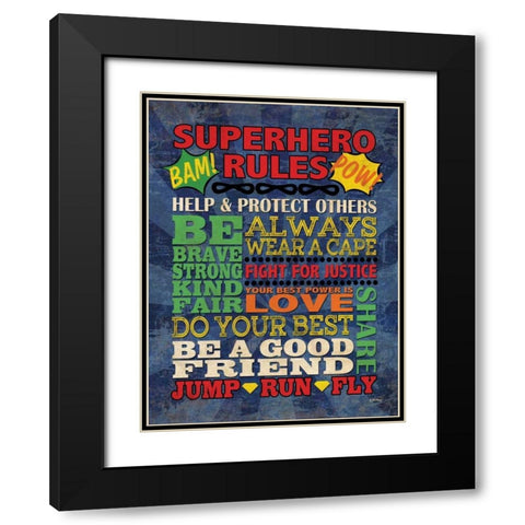 Superhero Rules Black Modern Wood Framed Art Print with Double Matting by Harbick, N.
