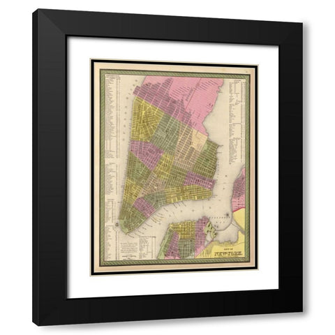Vintage NYC Map Black Modern Wood Framed Art Print with Double Matting by Harbick, N.