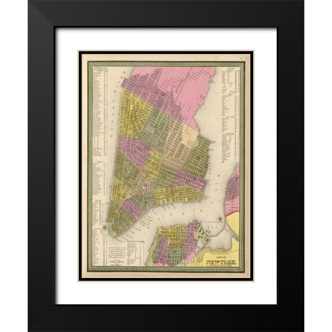 Vintage NYC Map Black Modern Wood Framed Art Print with Double Matting by Harbick, N.