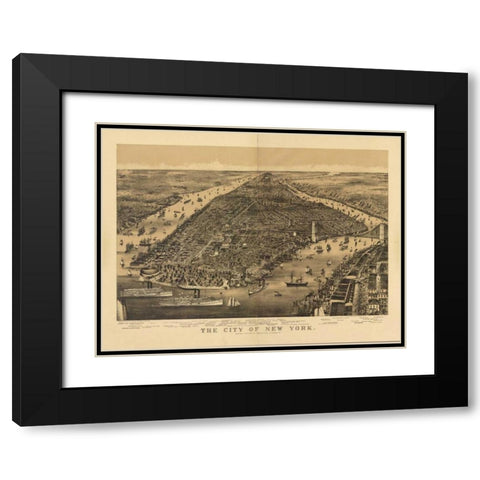 1889 NYC Map Black Modern Wood Framed Art Print with Double Matting by Harbick, N.