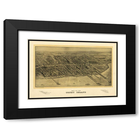 1906 Coney Island Map Black Modern Wood Framed Art Print with Double Matting by Harbick, N.