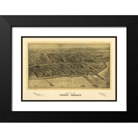 1906 Coney Island Map Black Modern Wood Framed Art Print with Double Matting by Harbick, N.