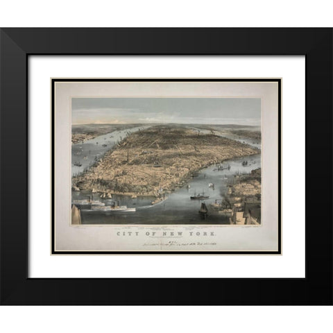 1856 NYC Map Black Modern Wood Framed Art Print with Double Matting by Harbick, N.