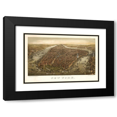 1874 NYC Map Black Modern Wood Framed Art Print with Double Matting by Harbick, N.