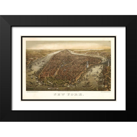 1874 NYC Map Black Modern Wood Framed Art Print with Double Matting by Harbick, N.