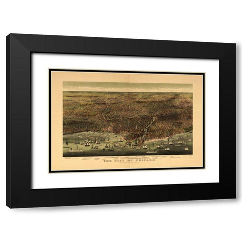 1892 Chicago Map Black Modern Wood Framed Art Print with Double Matting by Harbick, N.