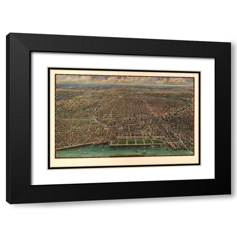 1916 Chicago Map Black Modern Wood Framed Art Print with Double Matting by Harbick, N.