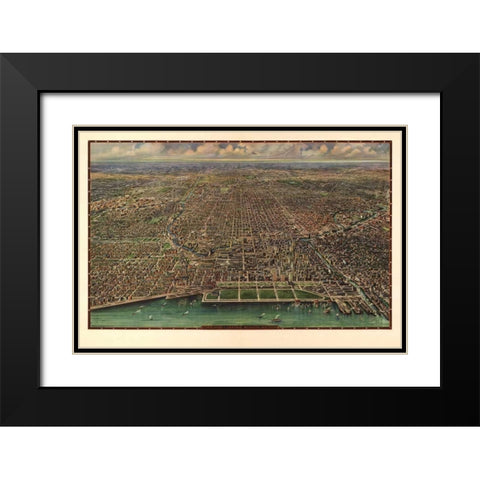 1916 Chicago Map Black Modern Wood Framed Art Print with Double Matting by Harbick, N.