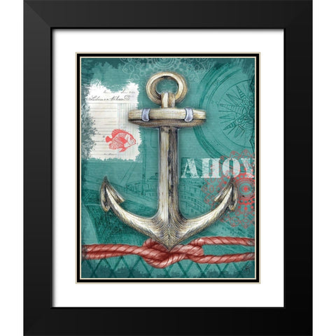 Nautical Anchor Black Modern Wood Framed Art Print with Double Matting by K, Onna