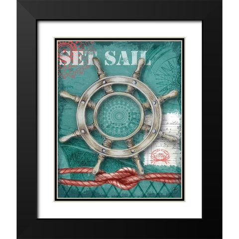 Nautical Wheel Black Modern Wood Framed Art Print with Double Matting by K, Onna