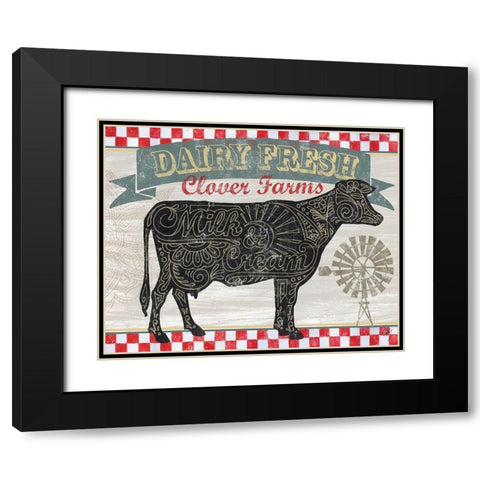 Cow Farm Sign Black Modern Wood Framed Art Print with Double Matting by K, Onna