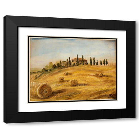 Tuscan Hayfield Black Modern Wood Framed Art Print with Double Matting by Monahan, Jodi
