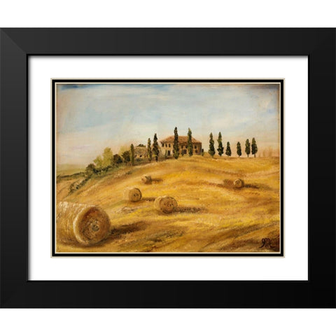 Tuscan Hayfield Black Modern Wood Framed Art Print with Double Matting by Monahan, Jodi