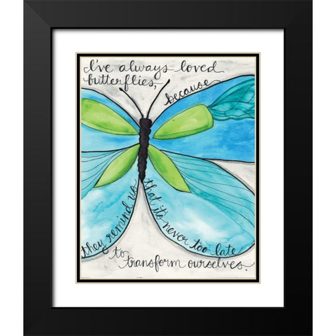 Turquoise Butterfly Black Modern Wood Framed Art Print with Double Matting by Martin, Monica
